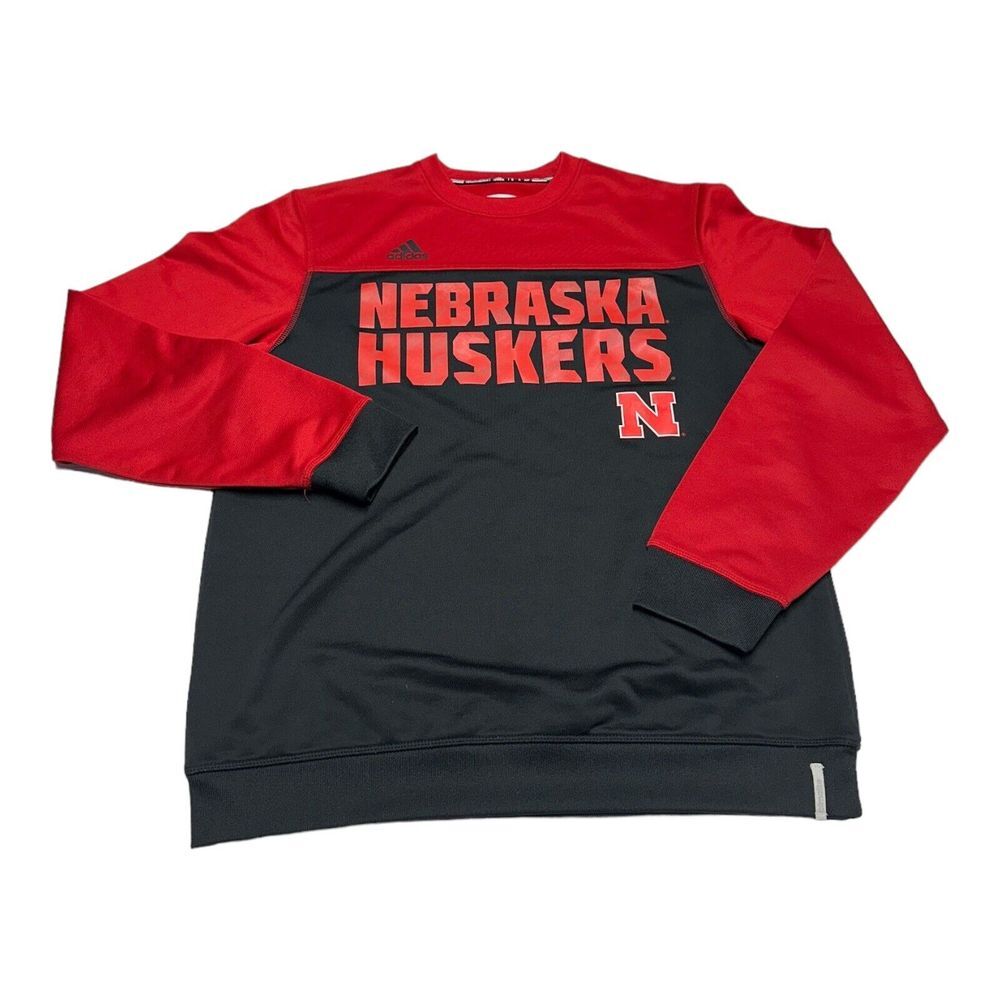 Men's Adidas Nebraska Cornhuskers NCAA Black Red Crewneck Sweatshirt Size S